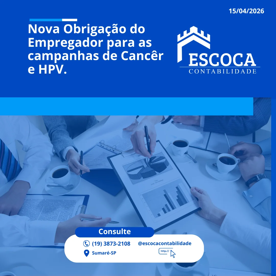 TRABALHISTA: NOVA OBRIGATORIEDADE DO EMPREGADOR às campanhas de vacinação sobre HPV (Papiloma vírus humano) sobre câncer de mama, colo de útero e próstata.